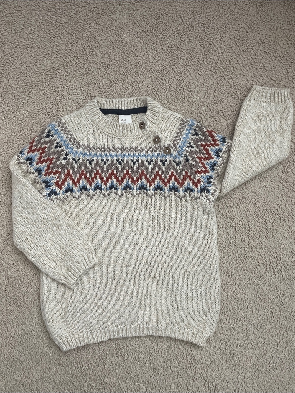 H&M Boy’s Cream Fair Isle Knit Sweater with Rust & Blue Pattern